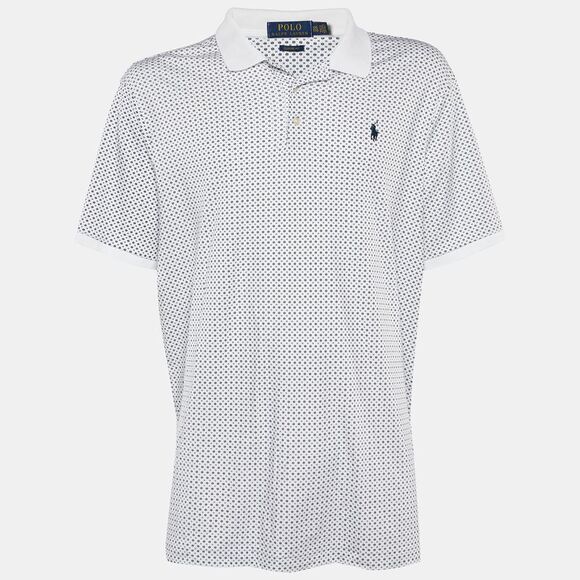 Polo Ralph Lauren White/navy Blue Patterned Cotton Polo T-Shirt 2Xl